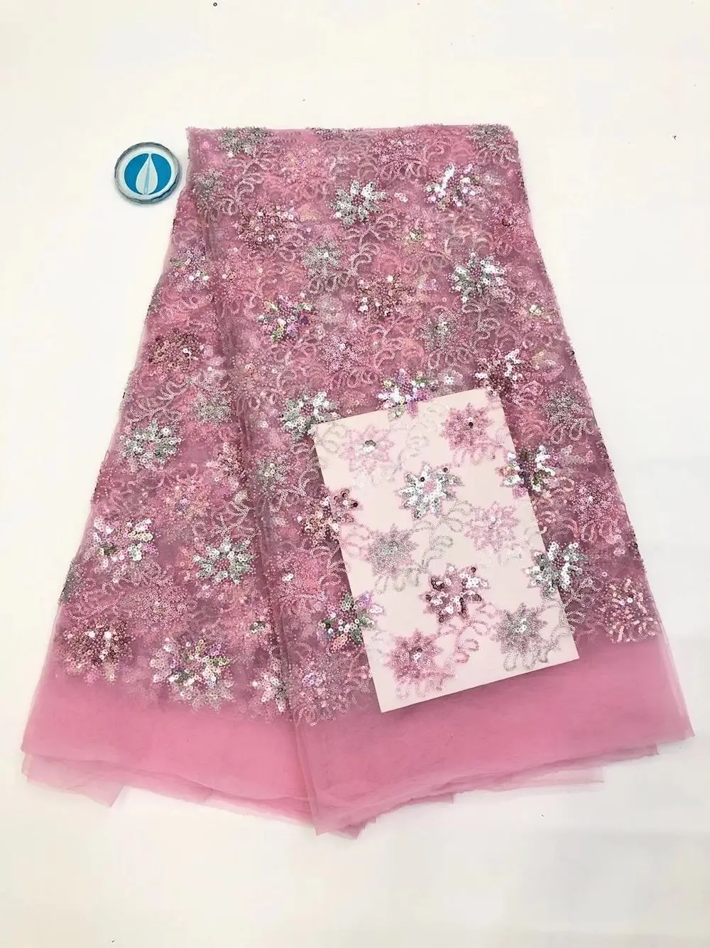 

Excellent pink African tulle cloth with sequins French net lace fabric for shinning party dress PAN534(5yards/lot)