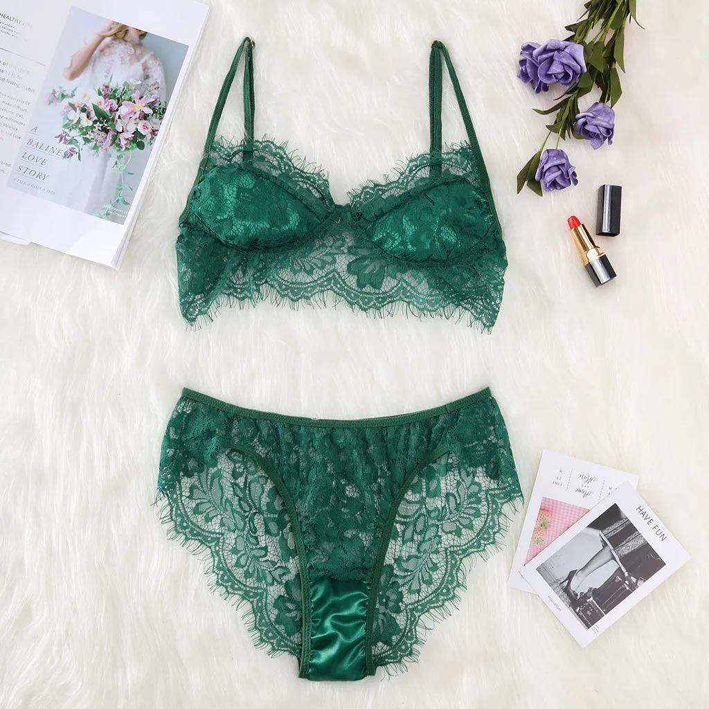 Новинка 2019 зеленый женский сексуальный комплект с бюстгальтером кружевной