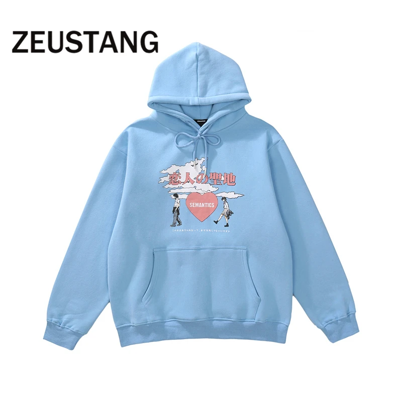 

Zeustang Hooded Sweatshirts Japanese Cartoon Anime Girl Print Fleece Hoodies Hop Streetwear Mens Casual Loose Pullover Tops