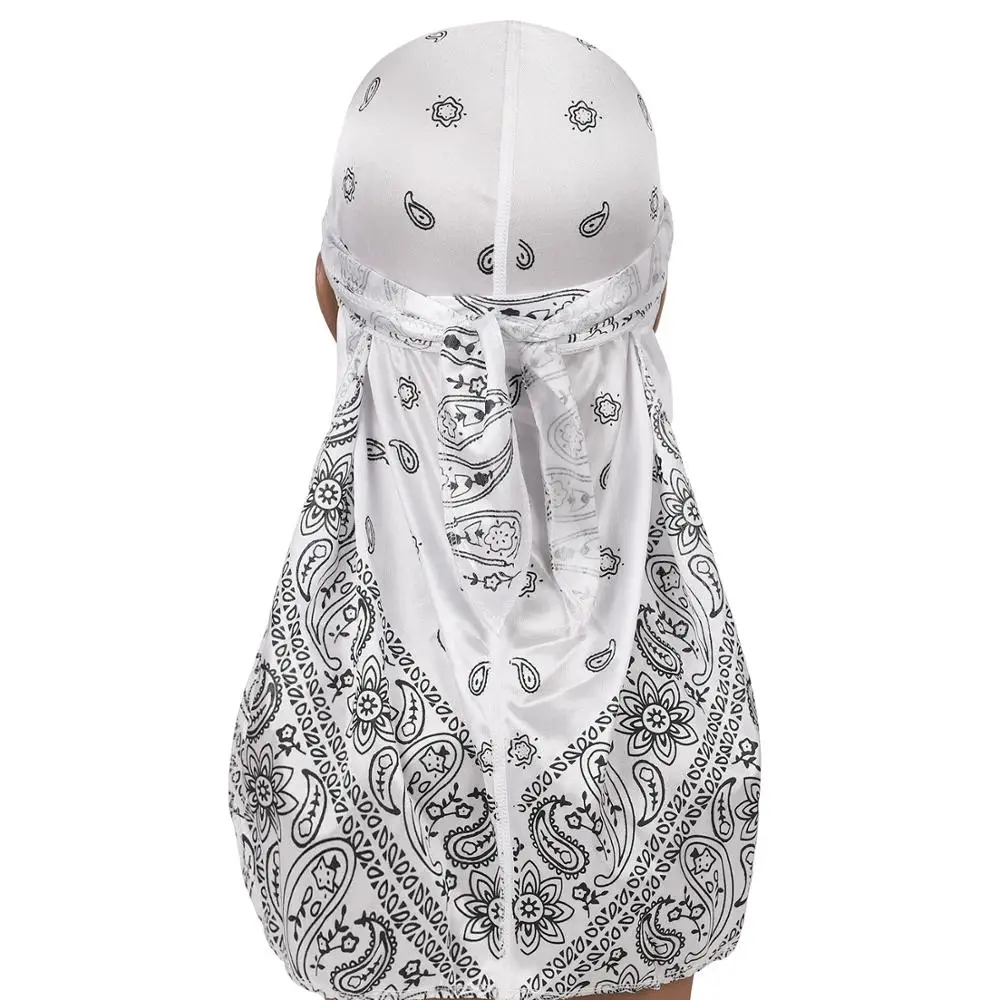 8 Colors Fashion Unisex Men Silky Durag Turban Bandanas Hair Bands Wrap Hip-Hop Cap Headwear Long Tail Hat Accessories |
