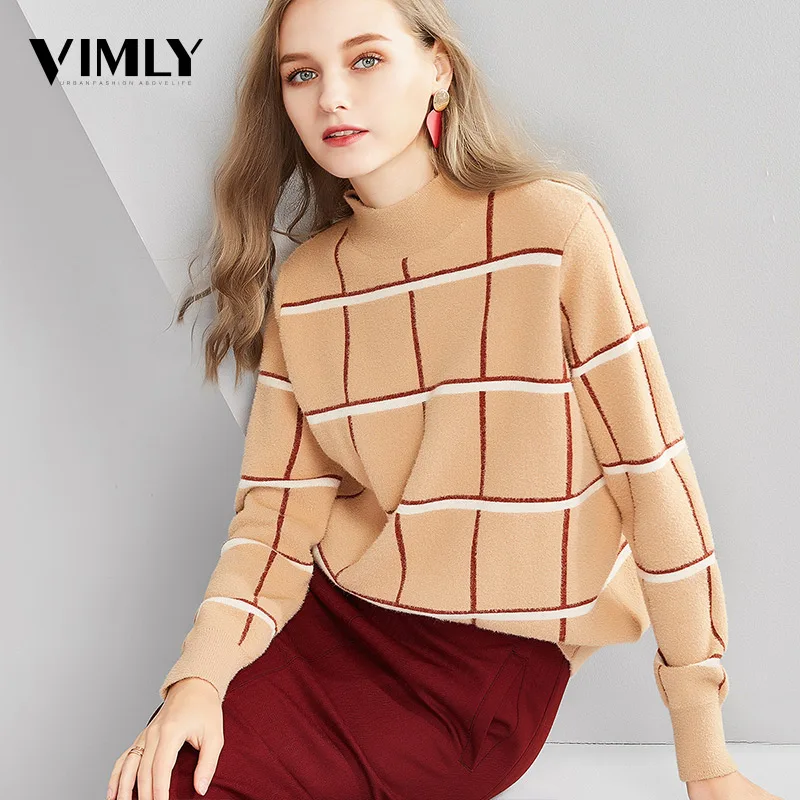 Vimly женские повседневные клетчатые пуловеры свитера женский свободный свитер с