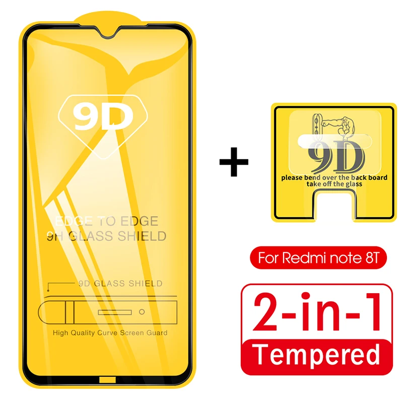 2 в 1 9D стекло + объектив камеры пленка для Xiaomi Redmi Note 8 Pro 8T 8A Защита экрана Reddmi