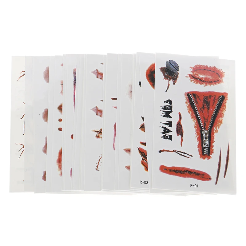

30 Sheets Halloween Temporary Tattoos Vampire Blood Scar Tattoo Sticker Cosplay Party