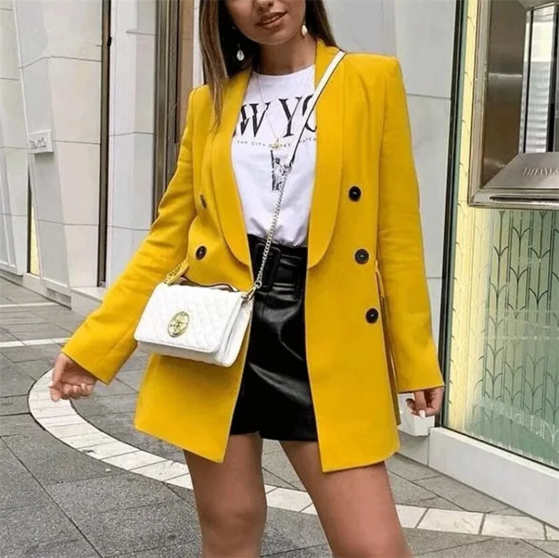 

Women Office Coat Spring Casual Solid Outwear Autumn Ladies Blazer 2021 Female Double-breasted Work Wear