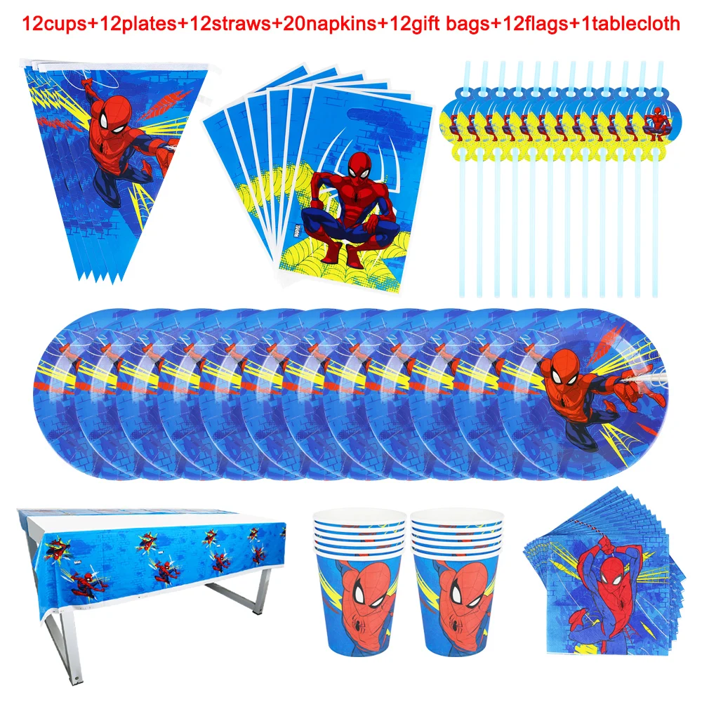 

Cartoon Spiderman Theme Disposable Paper Cups Plates Napkins Tablecloth Baby Shower Birthday Party Decoration Supplies Boys Like