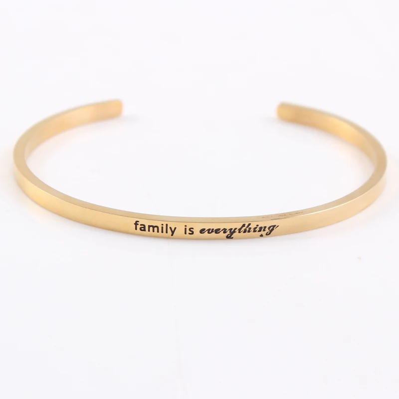 2021 Hot Gold Color Stainless Steel Bar Bangle Engraved Positive Inspirational Quote Hand Imprint Cuff Mantra Bracelet for Women | Украшения