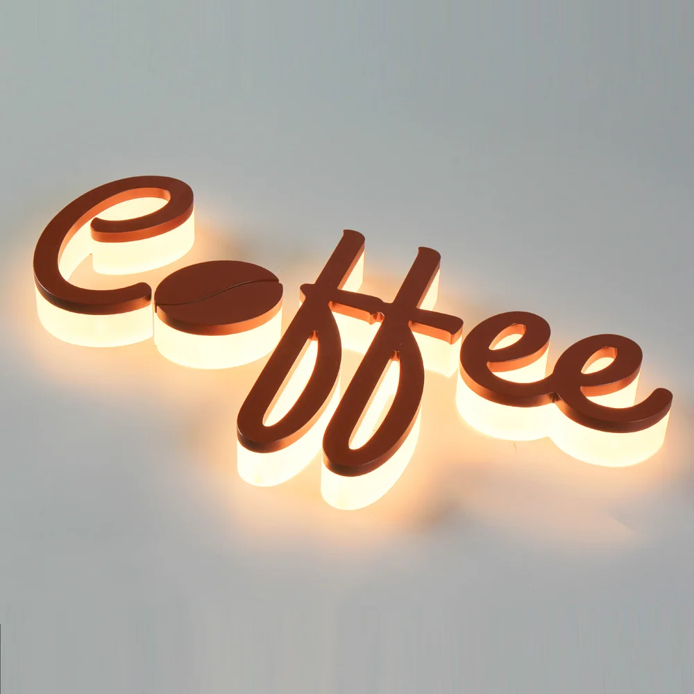 Прочный акриловый 3D знак с обратной подсветкой для интерьера буквы