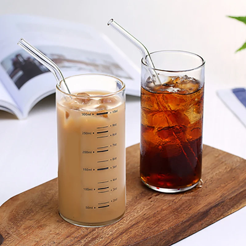 Transparent Glass Cup Creative Measuring Cups Milk Yogurt Coffee Tea With Scale Durable Juice Straw 300ml | Дом и сад