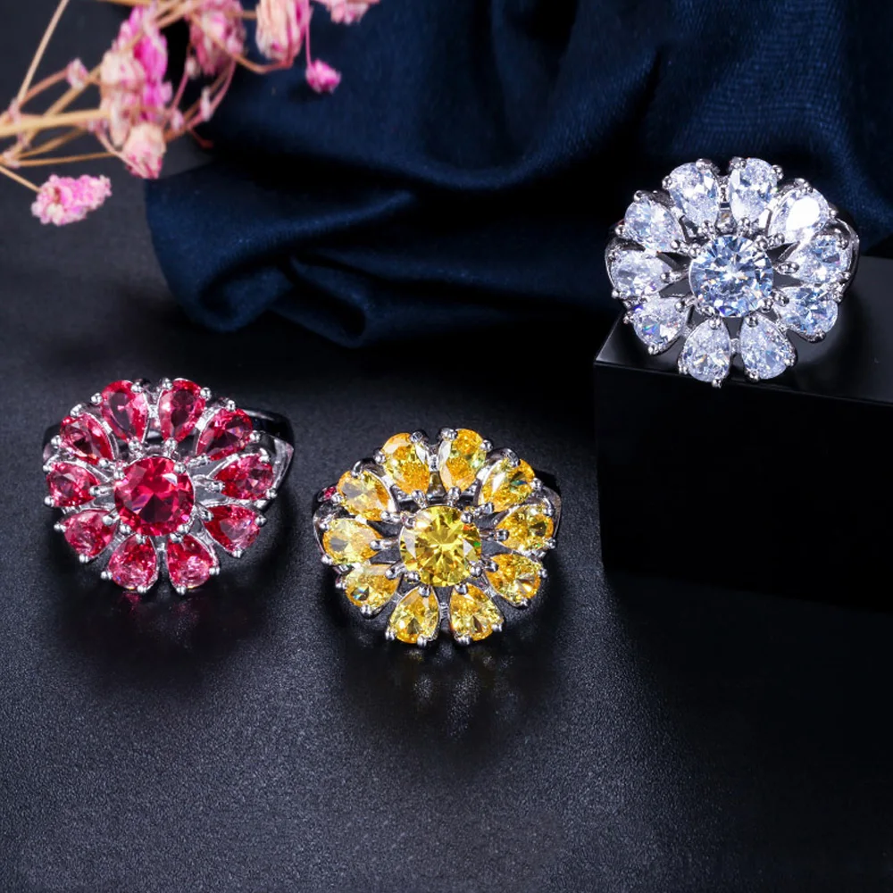 Женские кольца ThreeGraces 4 цвета с большим цветком солнца белые красные фиолетовые