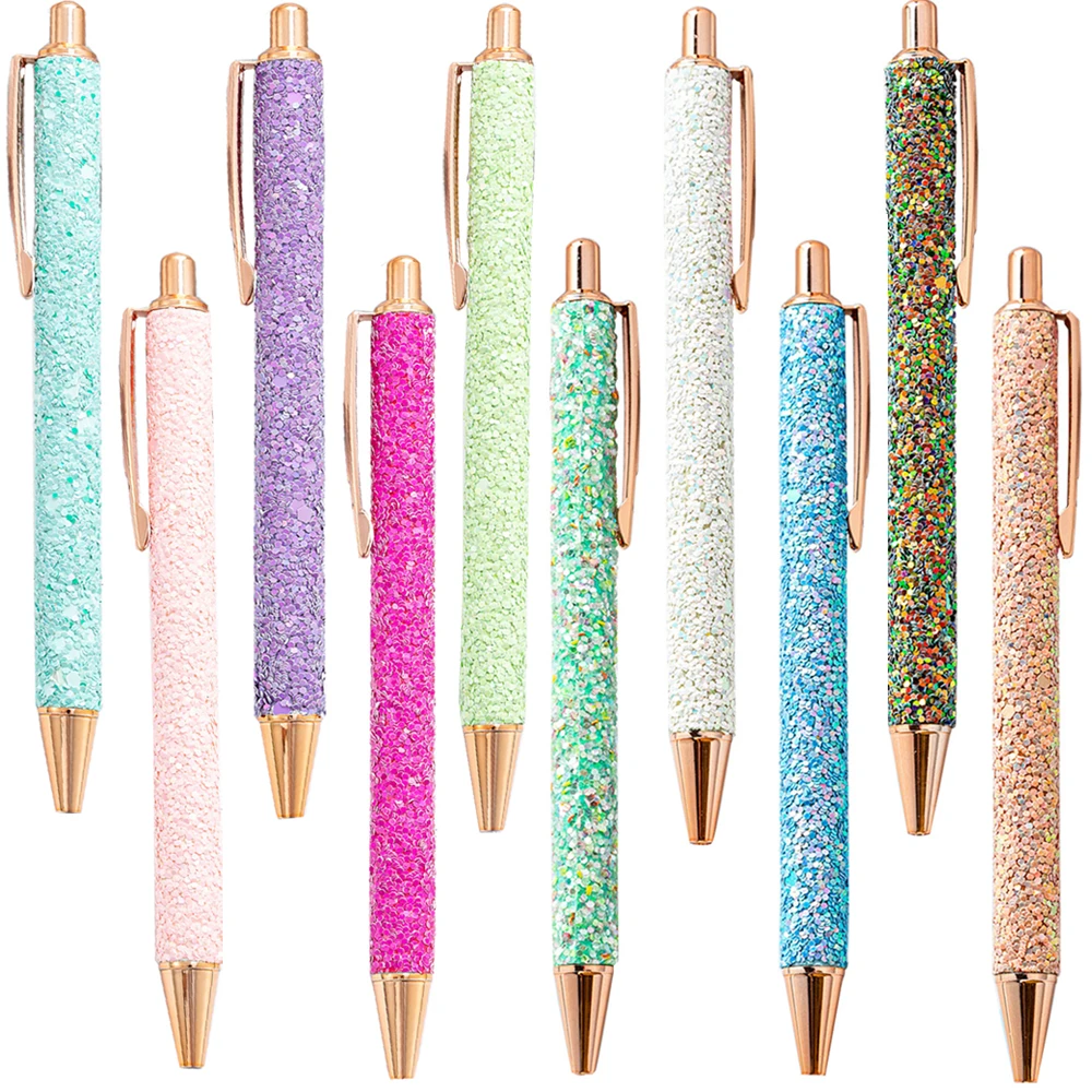 

2Pieces Sequin Press Ballpoint Pens Black Blue Ink Retractable Bling Metal Design Gifts For Girls Women Party Valentine's Day