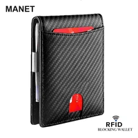 manet slim rfid wallet for men carbon fiber anti scratch credit card holder small bifold front pocket metal clamp money clips