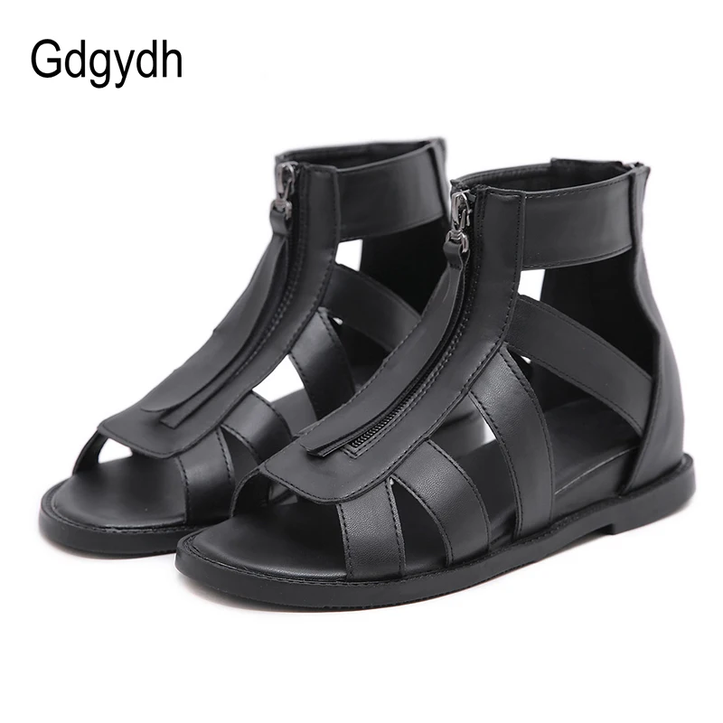 Женские римские сандалии Gdgydh черные на танкетке из искусственной кожи молнии в