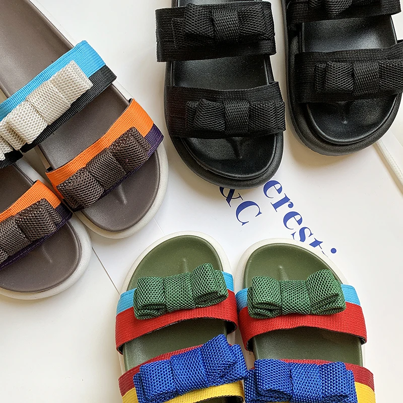 

TZLDN 2020 Casual Antiskid Summer lovely Fashion Women Female Bohemia Bowknot Webbing Flip Flops Beach Shoes Sandals Slipper