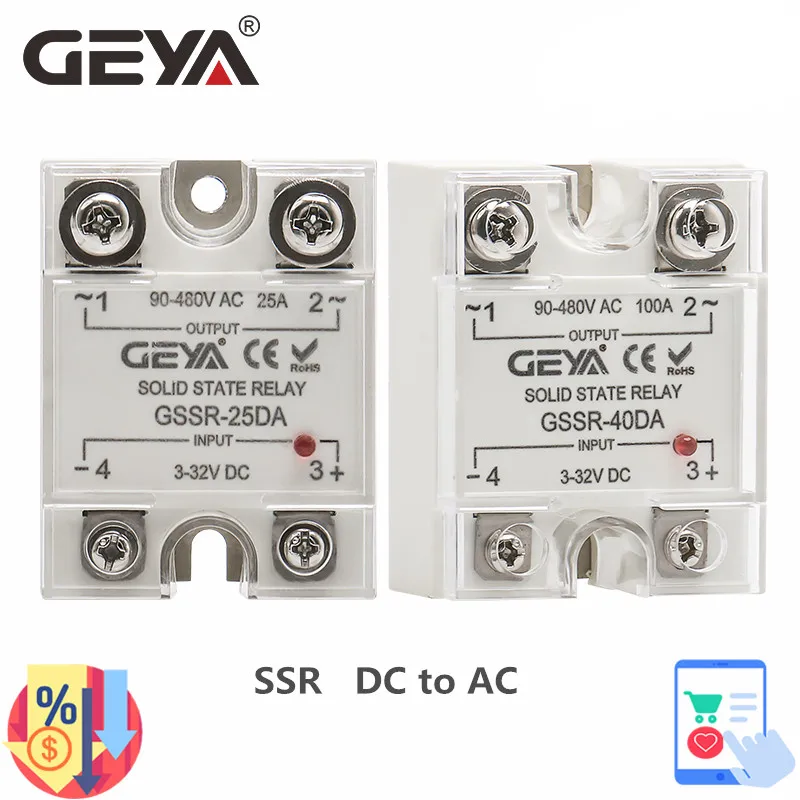 Однофазное твердотельное реле GEYA SSR 10DA/25DA/ 40DA/60DA/80DA/100DA DC В AC с пассивной