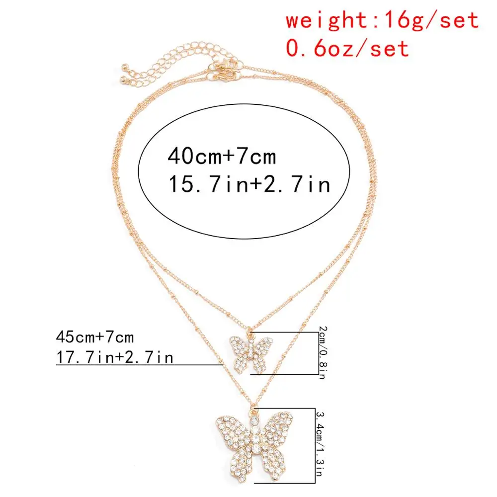 

Salircon kpop Luxury Crystal Butterfly Pendant Necklace Aesthetic Rhinestone Gold Color Chain Necklace for Women Jewelry Gifts