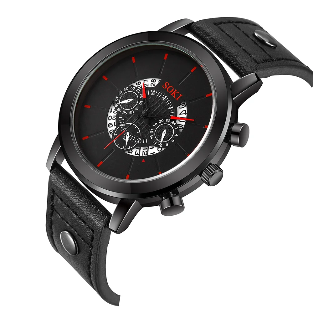 

Soki European And American Hot-selling Hot Style Fashion Trend Men's Pu Belt Watch Trend Retro Sports Quartz Watch Latest Style