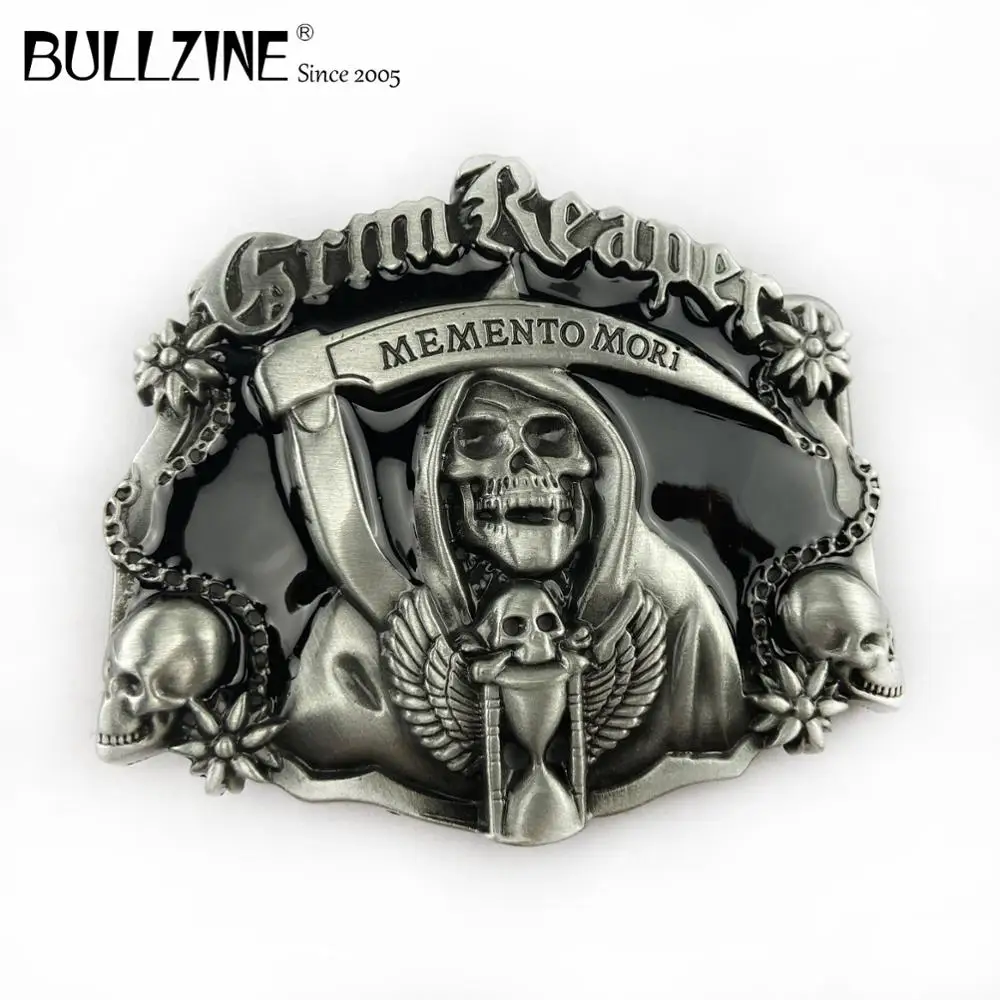 Пряжка для ремня Bullzine из цинкового сплава с черепом черной эмалью Оловянная