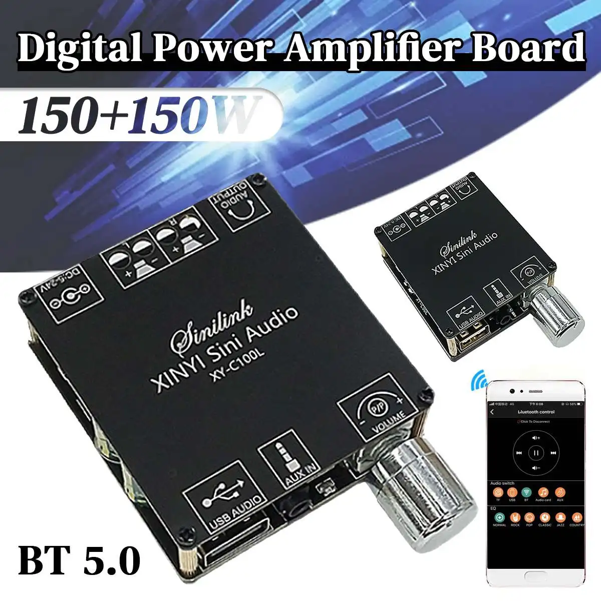 

300W 2.0 Channel bluetooth 5.0 Digital Subwoofer Amplifier Board Power Audio Stereo Amplifier Tone Board Bass Class D Amp AUX