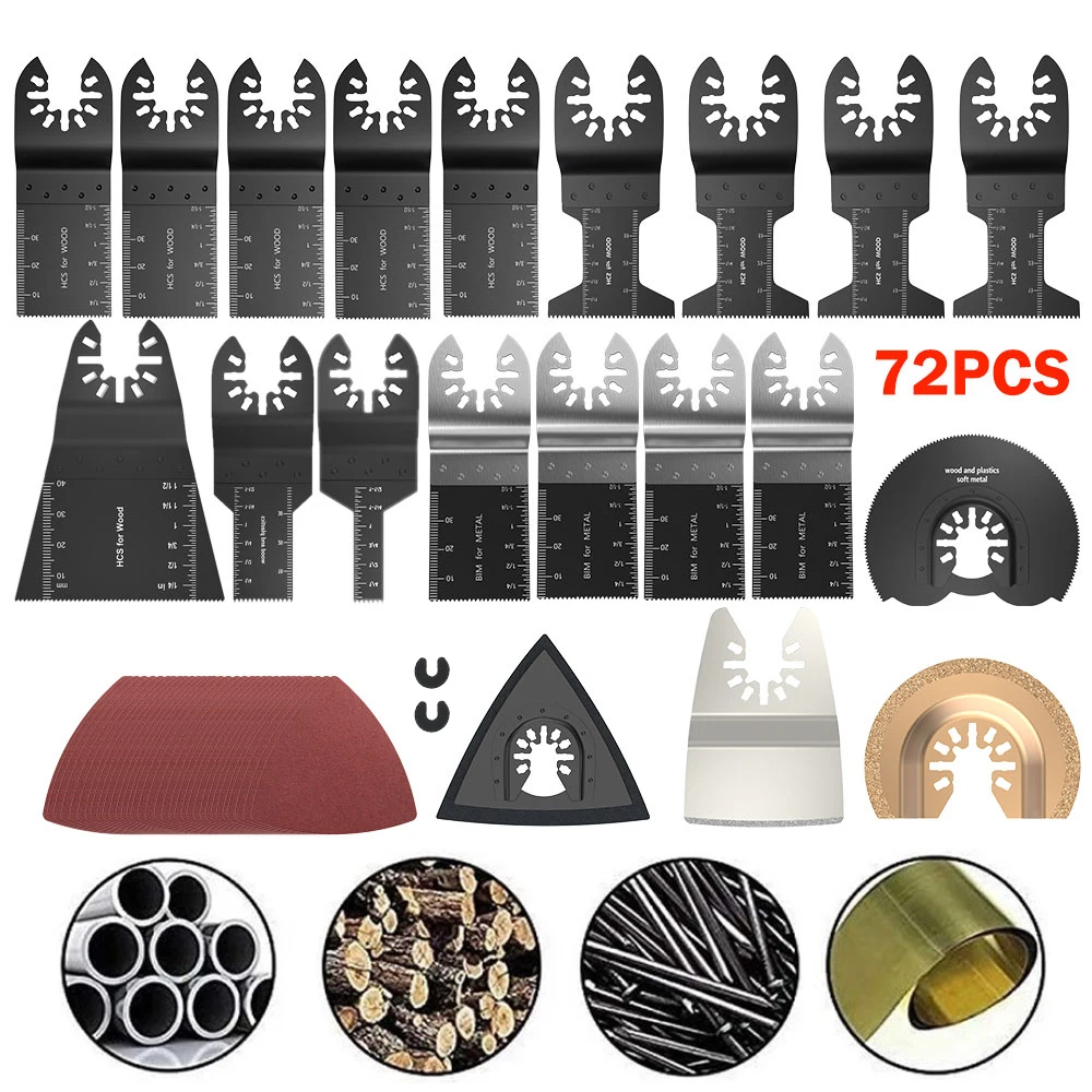 

72 PCS/Set Oscillating Saw Blades Kit Universal Multitool Blade Quick Release Oscillating Saw Blades Kit for Cutting Metal Wood