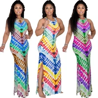 2021 summer new womens sexy tie dye printed pullover loose dress