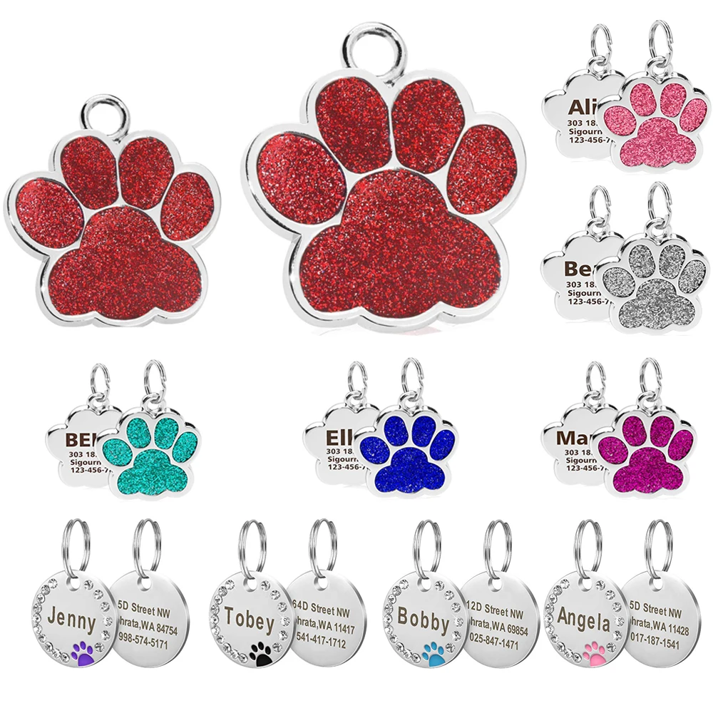 

Custom Dog Tag Engraved Pet Dog Collar Accessories Personalized Cat Puppy ID Tag Stainless Steel Paw Name Tags Anti-lost Pendant