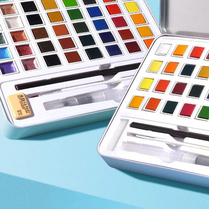 36/48 Colors Solid watercolor paint set beginner pearlescent hand-painted iron box art supplies |