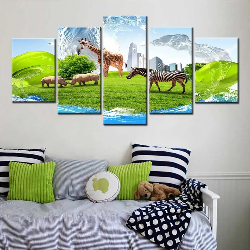 Жираф Зебра Рино холст постер животное настенный художественный принт картина в