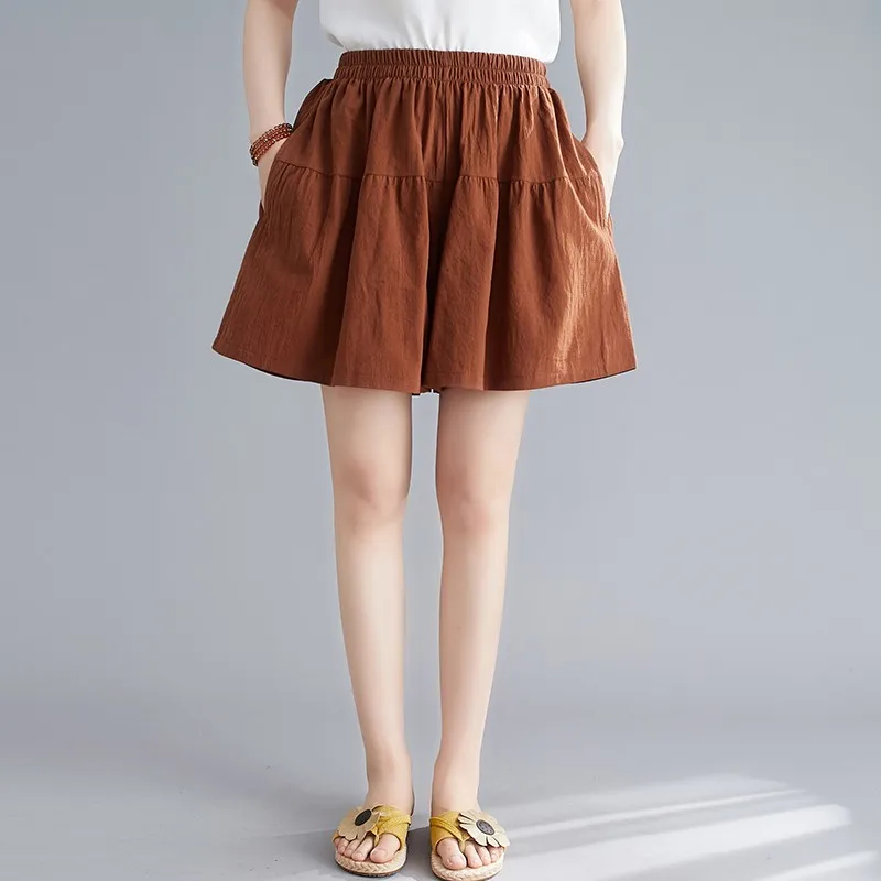 

Women Summer Cotton Linen Casual Shorts New 2021 Simple Style Solid Color Loose Comfortable Female Wide Leg Short Pants B616