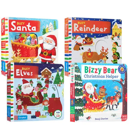 

4Pcs Busy Christmas Busy Santa Board Book Early Childhood Education Books Original English Books