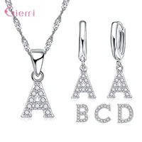 jewelry sets for women clear aaa zirconia letter necklace chain hoop earrings jewellery 925 sterling silver necklace set