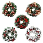 Рождественский венок, искусственные красные ягоды, гирлянда, украшение, подвесное украшение на стену входной двери, дерево