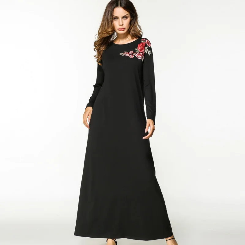 2018 мусульманское хлопковое повседневное свободное платье Абая с вышивкой и
