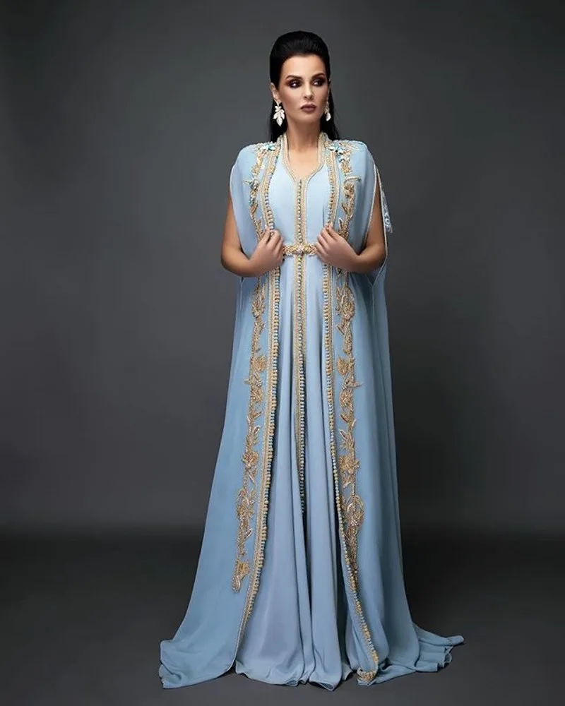 Светильник-голубое шифоновое вечернее платье с длинным рукавом марокканский