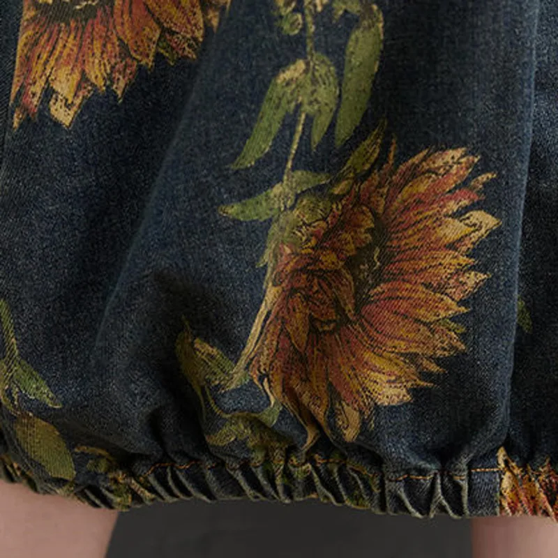 

#2432 Vintage Overalls Denim Suspender Dress Women Printed Denim Dress Big Pockets Loose Midi Dress Ladies Spaghetti Strap Dress