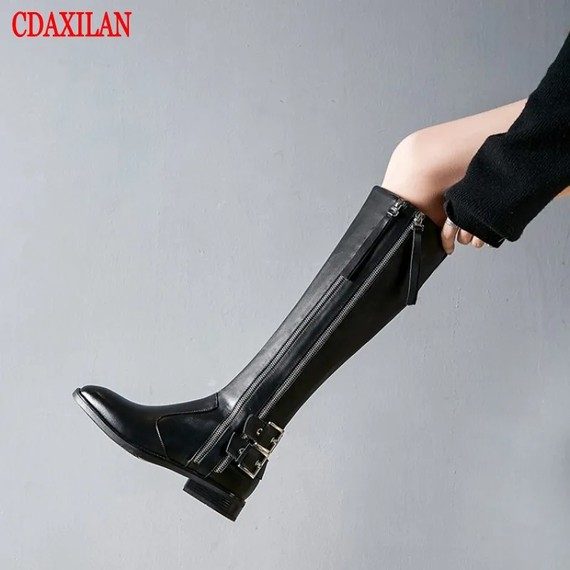 

CDAXIALN new arrivals boots women genuine cow laether high-knee boots 53cm over-the-knee boots side zipper low-heel long boots