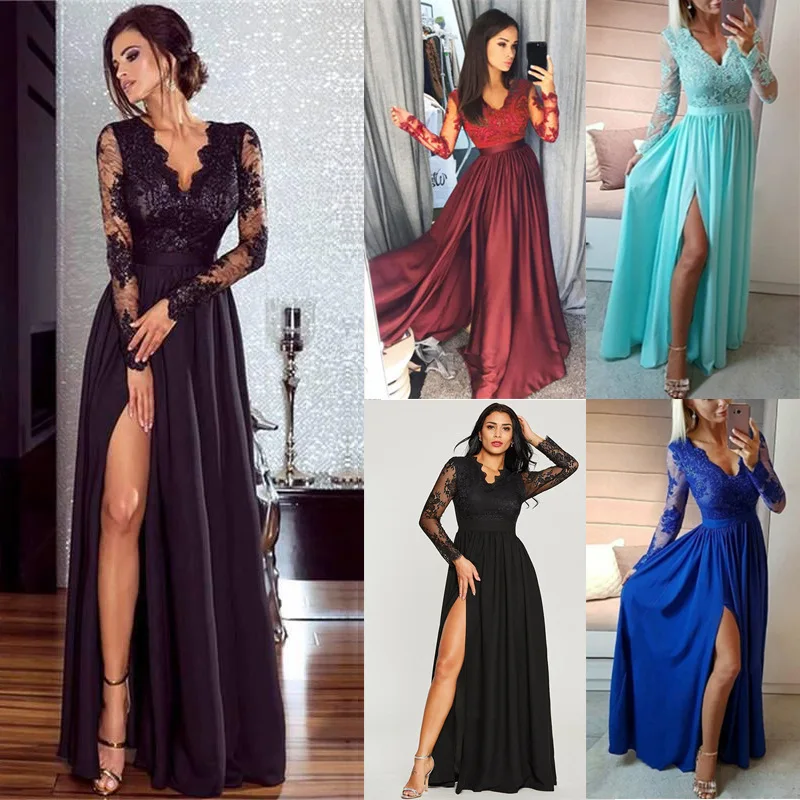 Robe De Soiree сексуальное кружевное вечернее платье с v образным вырезом высоким