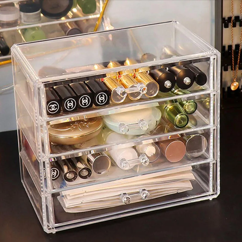 4-х уровневый акриловый ящик для хранения косметики и украшений.