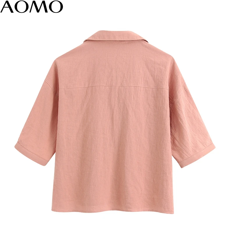 

AOMO fashion women cotton linen shirts loose long sleeve solid ladies casual blouses BE345A