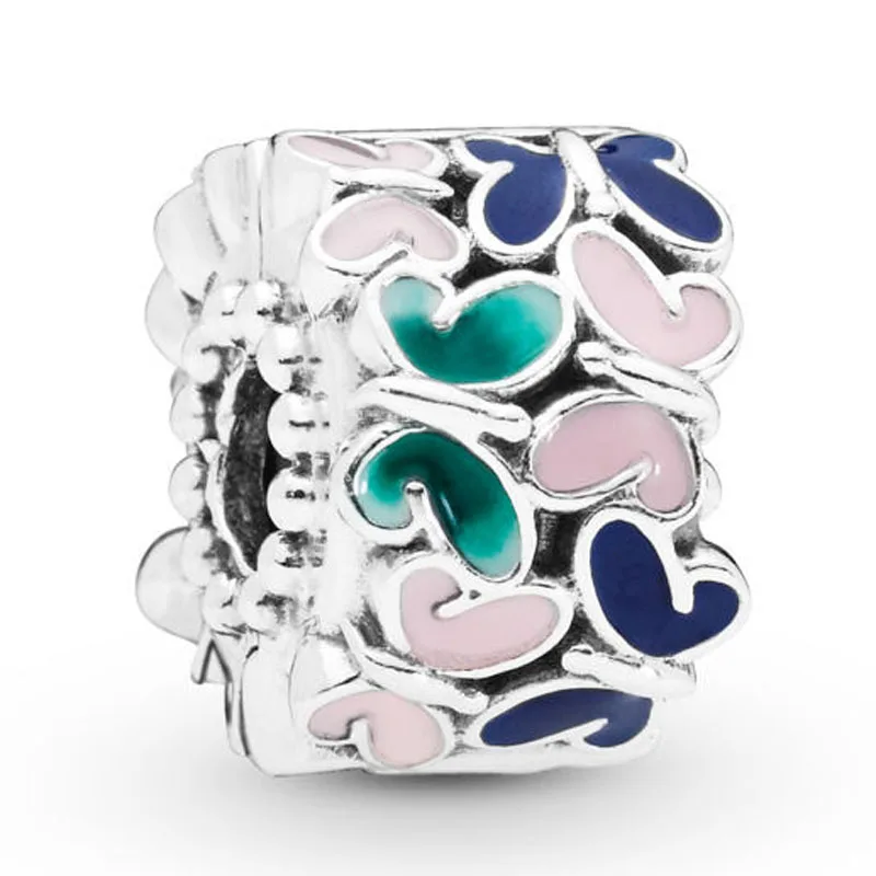 

Original 925 Sterling Silver Charm Butterfly Arrangement Clip Lock Stopper Bead With Mix Enamel Fit Pandora Bracelet DIY Jewelry