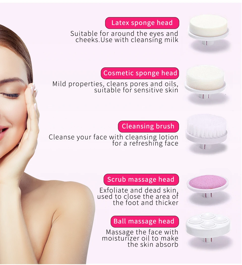 Электрическая щетка для чистки лица 5 в 1 машина очистки очиститель пор кожи