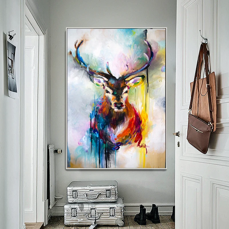 

Colorful Deer Abstract Nordic Animal Canvas Painting Scandinavian Cuadros Wall Art Pictures Prints and Posters for Living Room