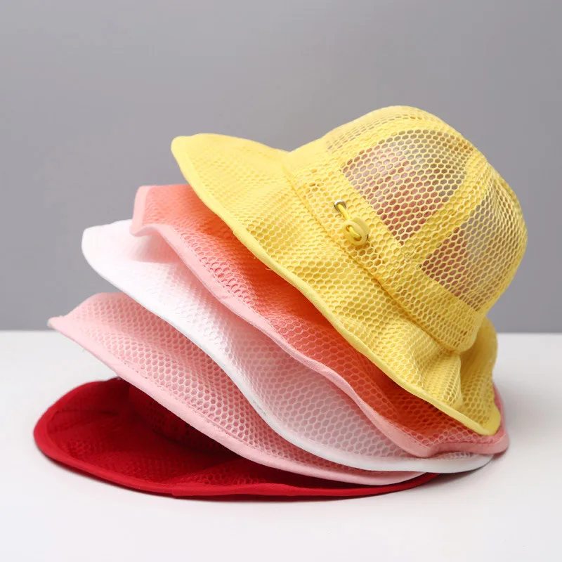 Summer Children Bucket Hat Mesh Breathable Panama Hats For Kids Adjustable Sun Hat Boys Girls Outdoor Beach Cap