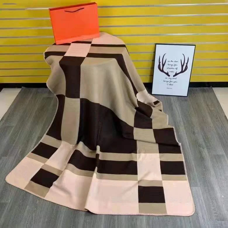 Manta de Cachemira de marca H de lujo, chal de lana suave de ganchillo, port&aacute;til, c&aacute;lido, a cuadros, para sof&aacute;, cama y coche-2
