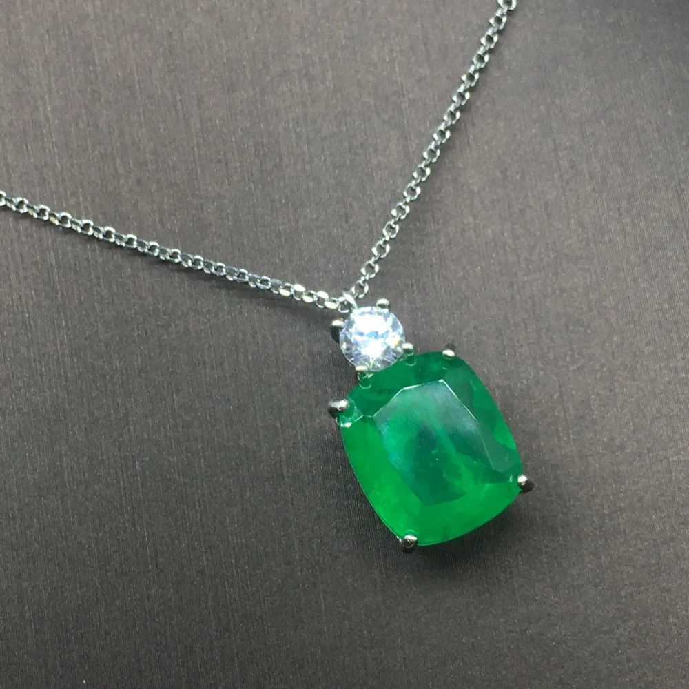 CSJ подвеска с изумрудом из стерлингового серебра 925 пробы Серебряная Подушка 12*14