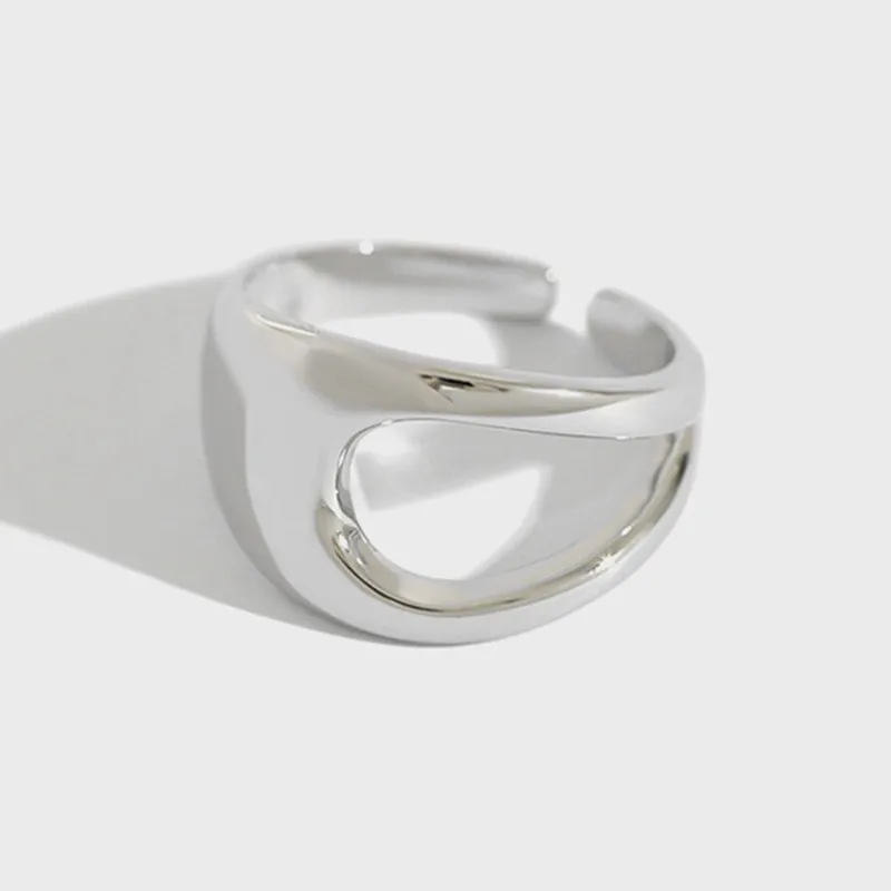 

Flyleaf Ins Minimalist Hollow Glossy Real 925 Sterling Silver Rings For Women Fine Jewelry Open Ring High Quality Personalized