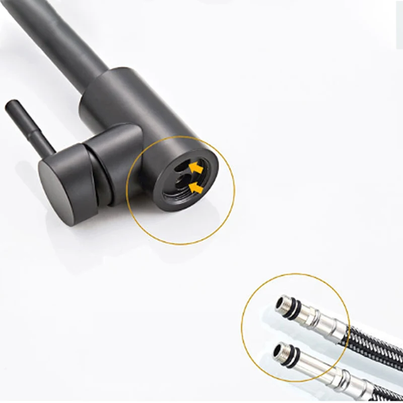 Черный смеситель для раковины из нержавеющей стали SUS 304 с креплением на раковину