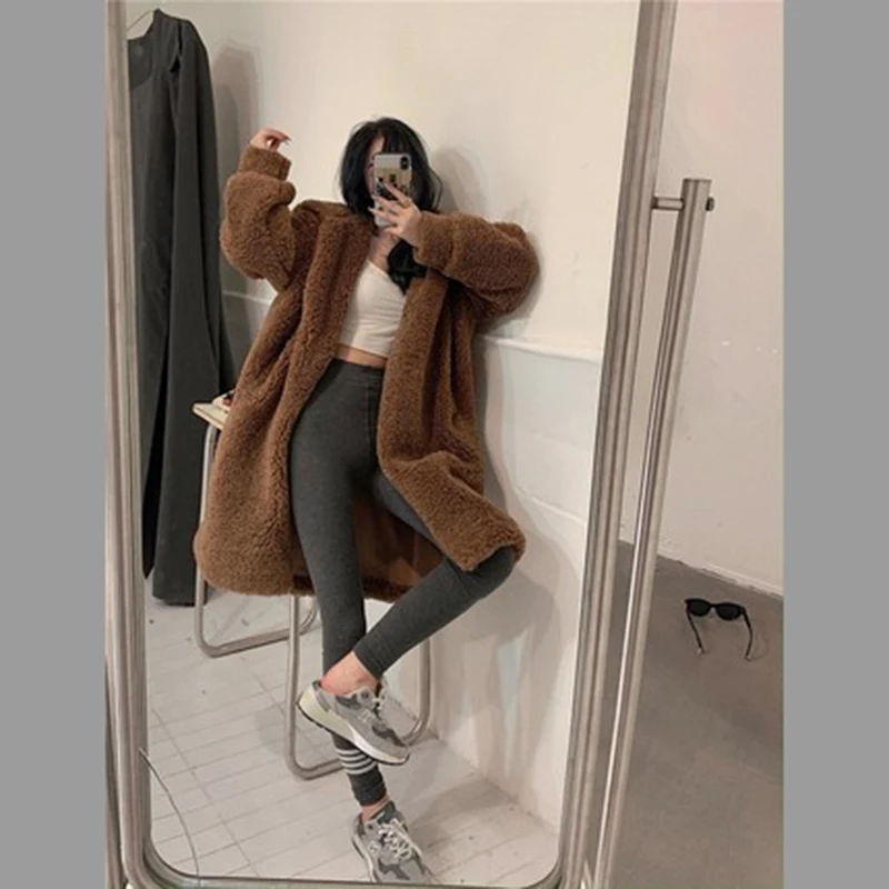 

Plush Coat Wnter Jacket Women Thickened Medium Length Loose Korean Version Versatile Fur Coat New For Autumn And Winter 2020
