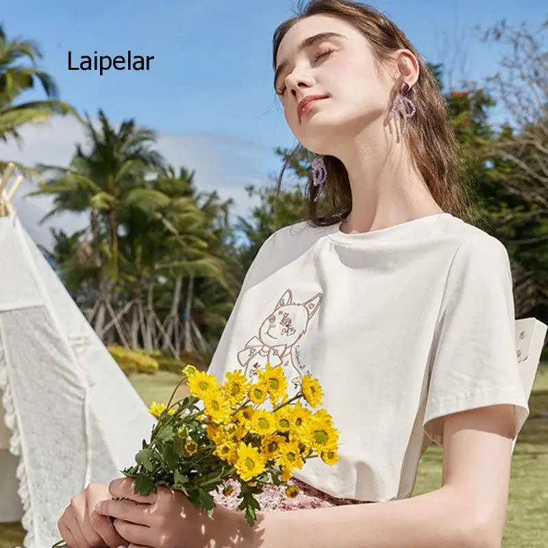 

2021 Summer New Loose Korean Short Sleeve T-Shirt for Women Causal Cat Print Top