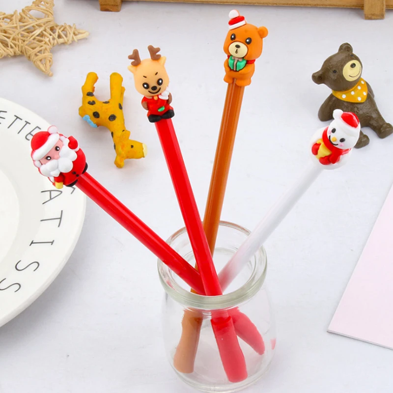 

4 Pcs Christmas Gift Pen Cap Bear Christmas Neutral Pen 0.5 Black Student Neutral Pen School Ofice Stationery