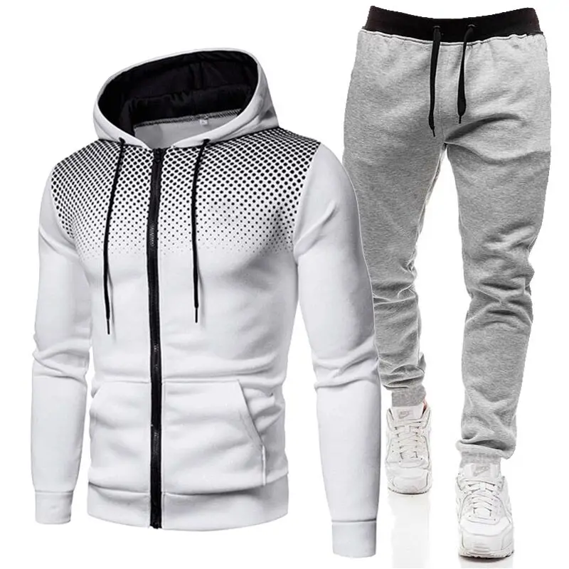 

2021 zíper com capuz + calças de duas peças outono e inverno terno masculino casual roupas esportivas marca